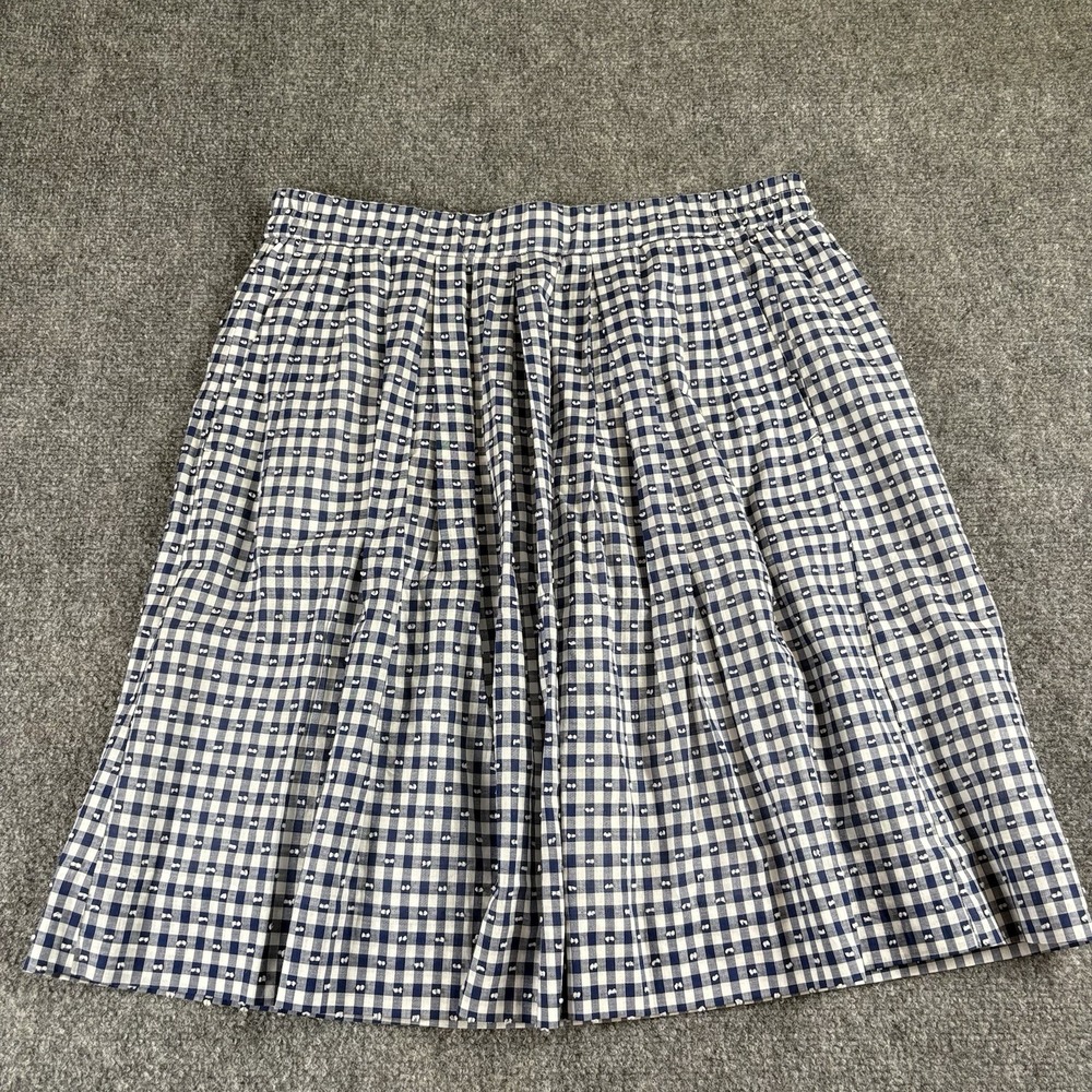 J.Crew Skirt Women's 10 Blue White Gingham Swiss Dot Pleated Full Preppy Pockets